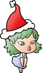 pretty gradient cartoon of a elf girl wearing santa hat