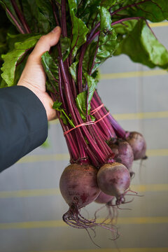 Pack of beetroots on a marketplace 