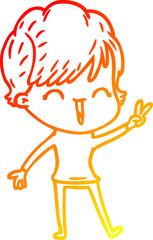 warm gradient line drawing cartoon laughing woman