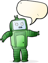 cartoon funny robot with speech bubble