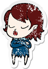 distressed sticker of a cute cartoon vampire girl