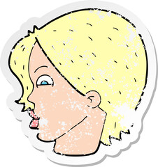 retro distressed sticker of a cartoon female face