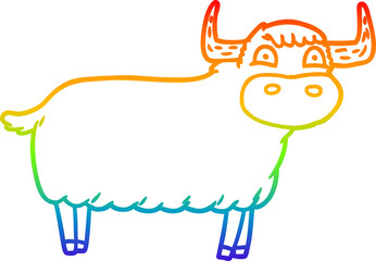 rainbow gradient line drawing cartoon highland cow