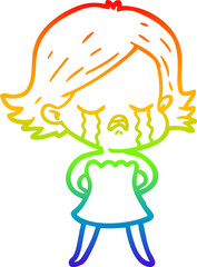 rainbow gradient line drawing cartoon girl crying