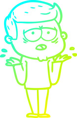 cold gradient line drawing cartoon tired man