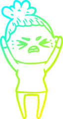 cold gradient line drawing cartoon angry woman