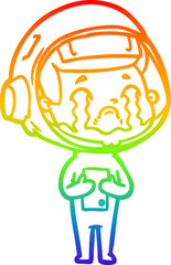 rainbow gradient line drawing cartoon crying astronaut