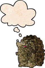 cartoon happy hedgehog and thought bubble in grunge texture pattern style