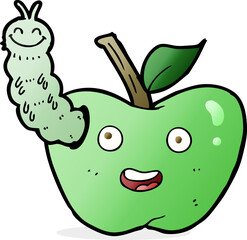 cartoon apple with bug