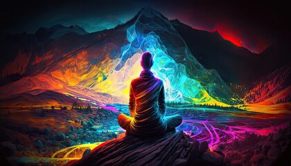 Concept of meditation and spiritual practice, expanding of consciousness, chakras and astral body activation, mystical inspiration, Generative AI