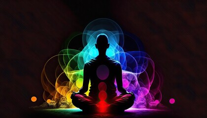 Concept of meditation and spiritual practice, expanding of consciousness, chakras and astral body activation, mystical inspiration, Generative AI