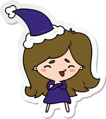 christmas sticker cartoon of kawaii girl
