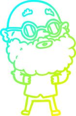 cold gradient line drawing cartoon curious man with beard and glasses