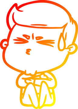 recommend clip art: warm gradient line drawing cartoon man sweating
