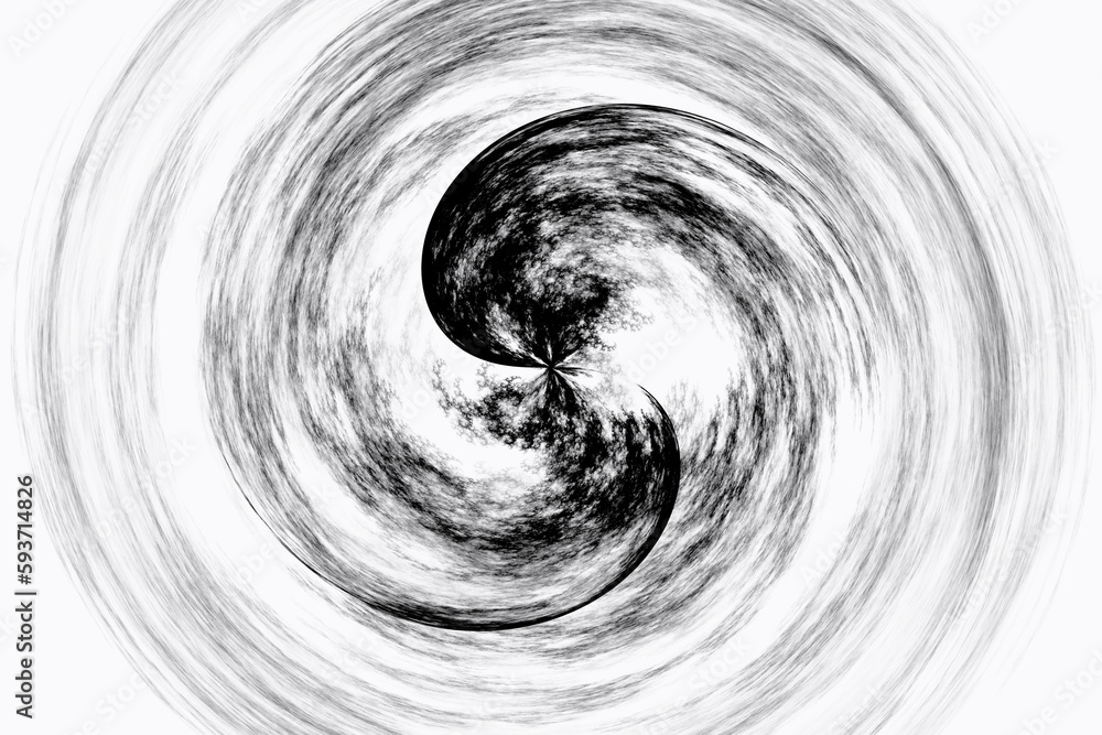 Aufkleber black round swirling pattern of crooked waves on a white background. abstract fractal 3d rendering
