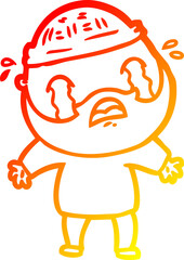 warm gradient line drawing cartoon bearded man crying