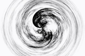 Black round swirling pattern of crooked waves on a white background. Abstract fractal 3D rendering