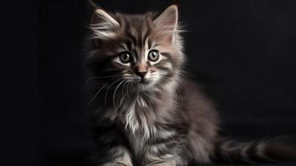 little fluffy kitten on a gray background, Generative Ai