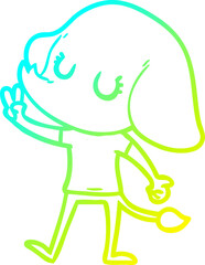 cold gradient line drawing cute cartoon elephant