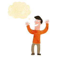 cartoon excited man with thought bubble