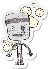 retro distressed sticker of a cartoon funny robot