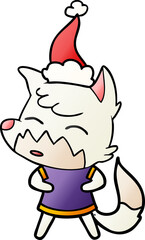 gradient cartoon of a fox wearing santa hat