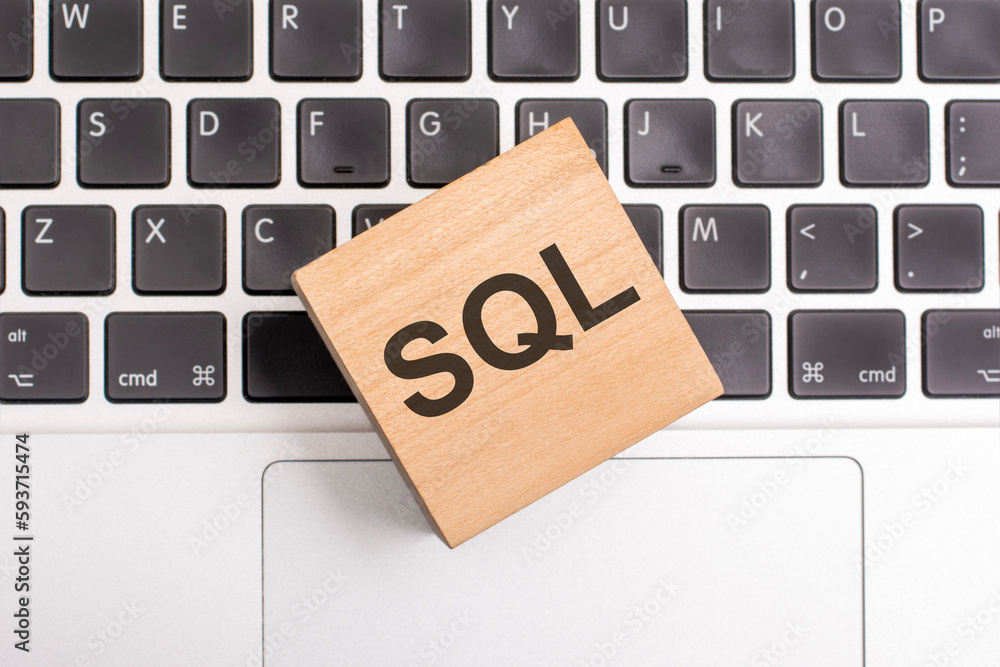 Poster sql inscription concept on cube on keyboard