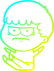 cold gradient line drawing cartoon annoyed man