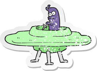 retro distressed sticker of a cartoon flying saucer