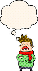 cartoon obnoxious man and thought bubble in comic book style