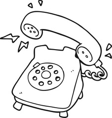 black and white cartoon ringing telephone