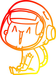 warm gradient line drawing happy cartoon astronaut sitting
