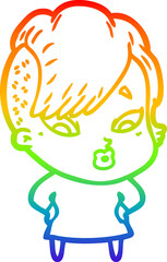 rainbow gradient line drawing cartoon surprised girl