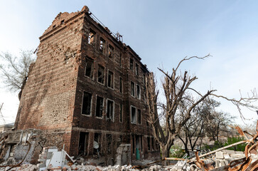 destroyed and burned houses in the city Russia Ukraine war