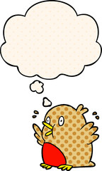 cartoon excited robin and thought bubble in comic book style