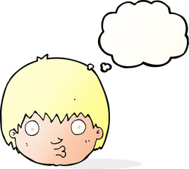 cartoon curious boy with thought bubble