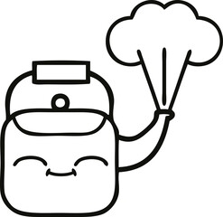 line drawing cartoon steaming kettle