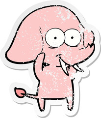 distressed sticker of a happy cartoon elephant