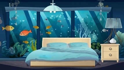 bedroom interior under the sea