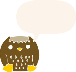 cartoon owl and speech bubble in retro style