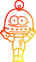 warm gradient line drawing happy carton robot with light bulb