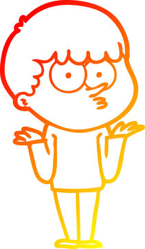 recommend clip art: warm gradient line drawing cartoon curious boy shrugging shoulders