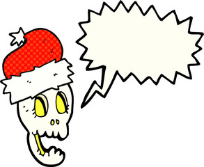 comic book speech bubble cartoon christmas hat on skull
