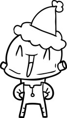 line drawing of a robot wearing santa hat