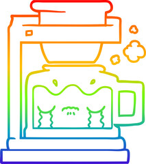 rainbow gradient line drawing cartoon crying filter coffee machine