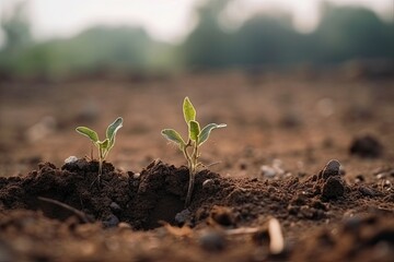 Two plants have planted on dried soil. Generative AI