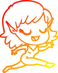 warm gradient line drawing happy cartoon elf girl running