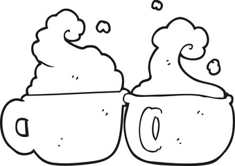 black and white cartoon coffee cups