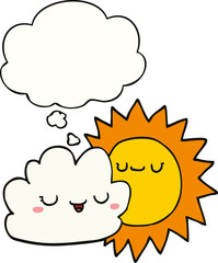 cartoon sun and cloud and thought bubble