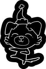 cartoon icon of a dog kicking wearing santa hat